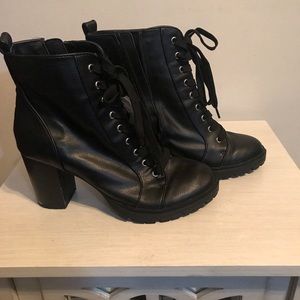 Black combat heel booties